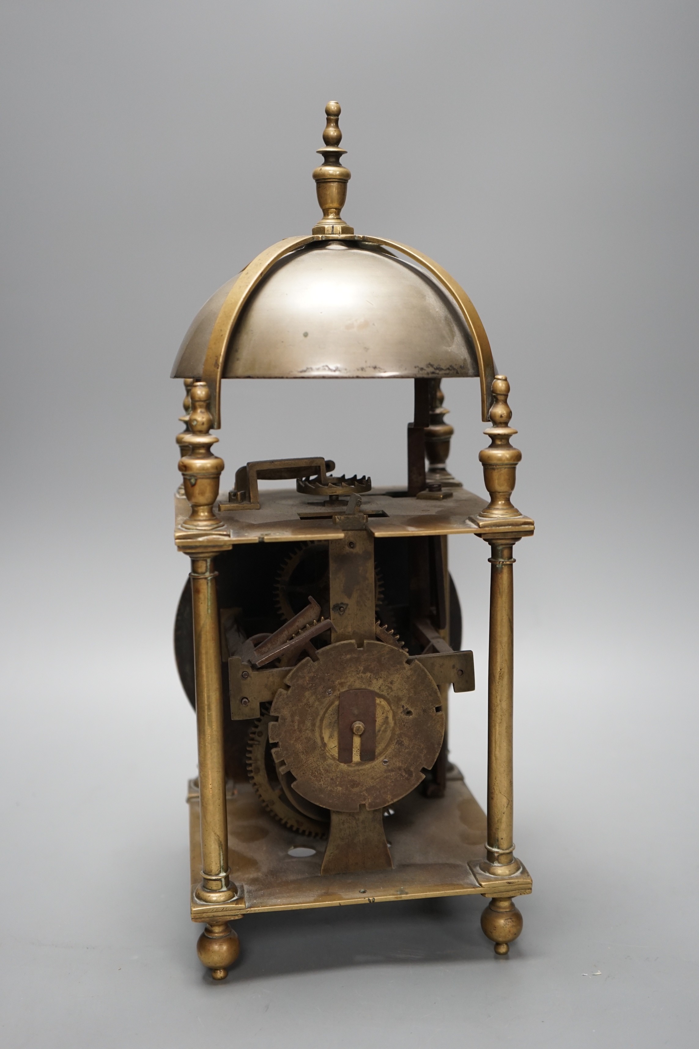 A brass lantern clock, signed John Aylward, 17th century and later, incomplete